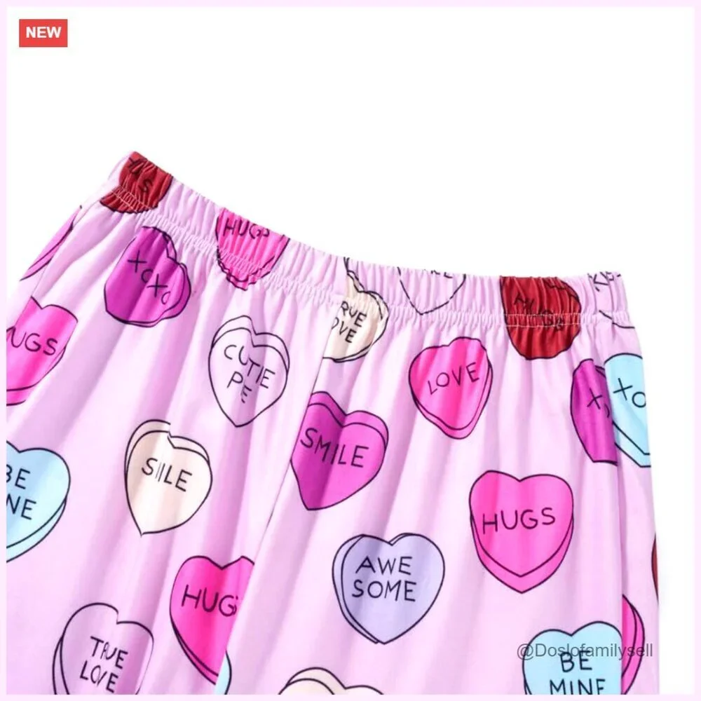Sweet Heart Print Pajama Set Matching Mother Daughter Lounge Sleepwear